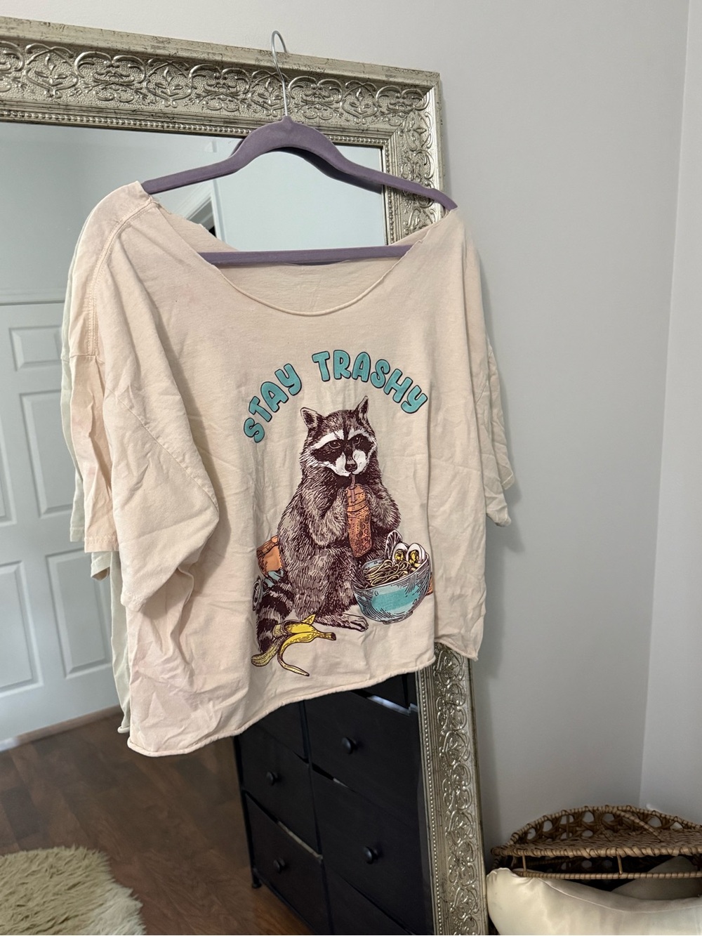 Cream Raccoon Graphic Crop Top - Stay Trashy